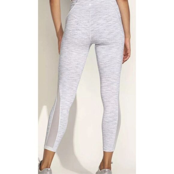 Lululemon Womens 4 Train Times Pants Crop Leggings Grey White Heathered Mesh - Picture 1 of 14